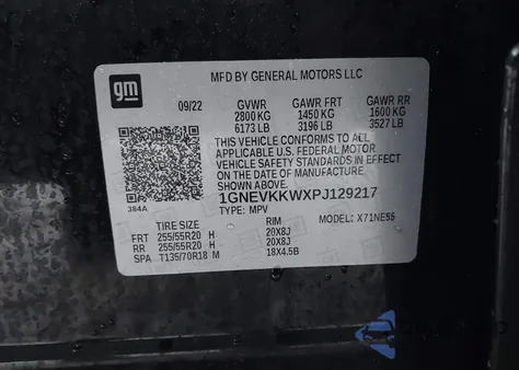 2023 Chevrolet Traverse Awd Premier from USA, damaged, VIN 1GNEVKKWXPJ129217